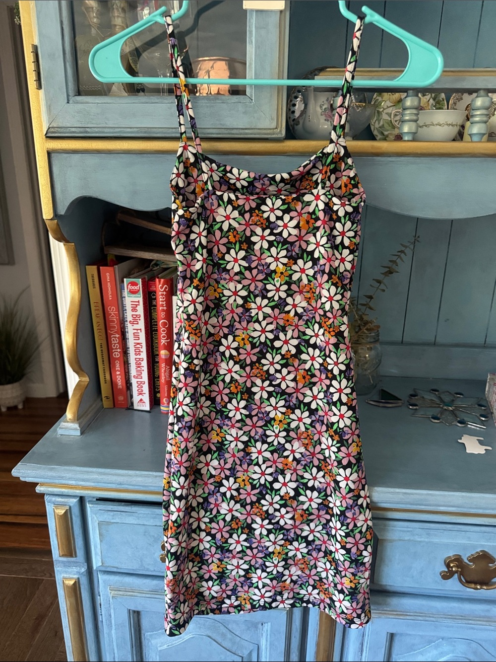 Zara Black Mini Dress with Multicolor Daisy Print